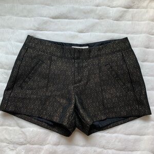 Metallic Gold Knit Shorts Art Deco Print